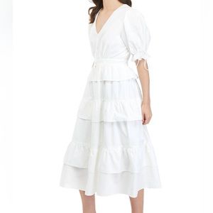 English Factory Puff Sleeve Tiered Dress, White
